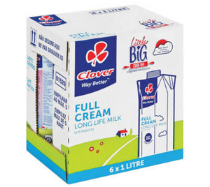 6 x 1 litre Clover UHT Long Life Full Cream Milk