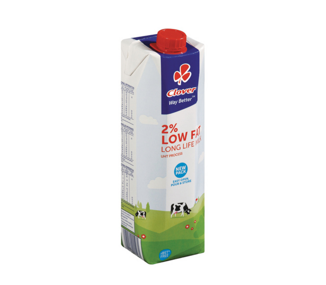 1 litre Clover Long Life 2% Low Fat Milk