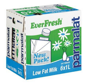 6 x 1 litre EverFresh Parmalat Long Life Low Fat Milk