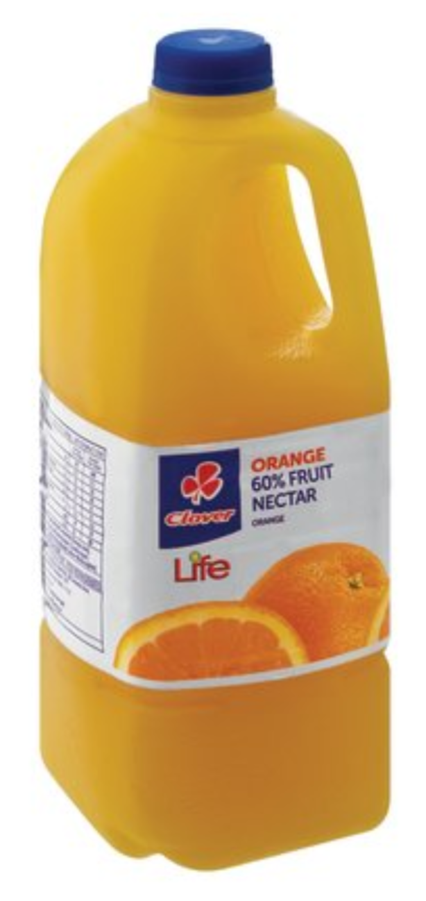 2 litre Clover Life 60% Orange Nectar